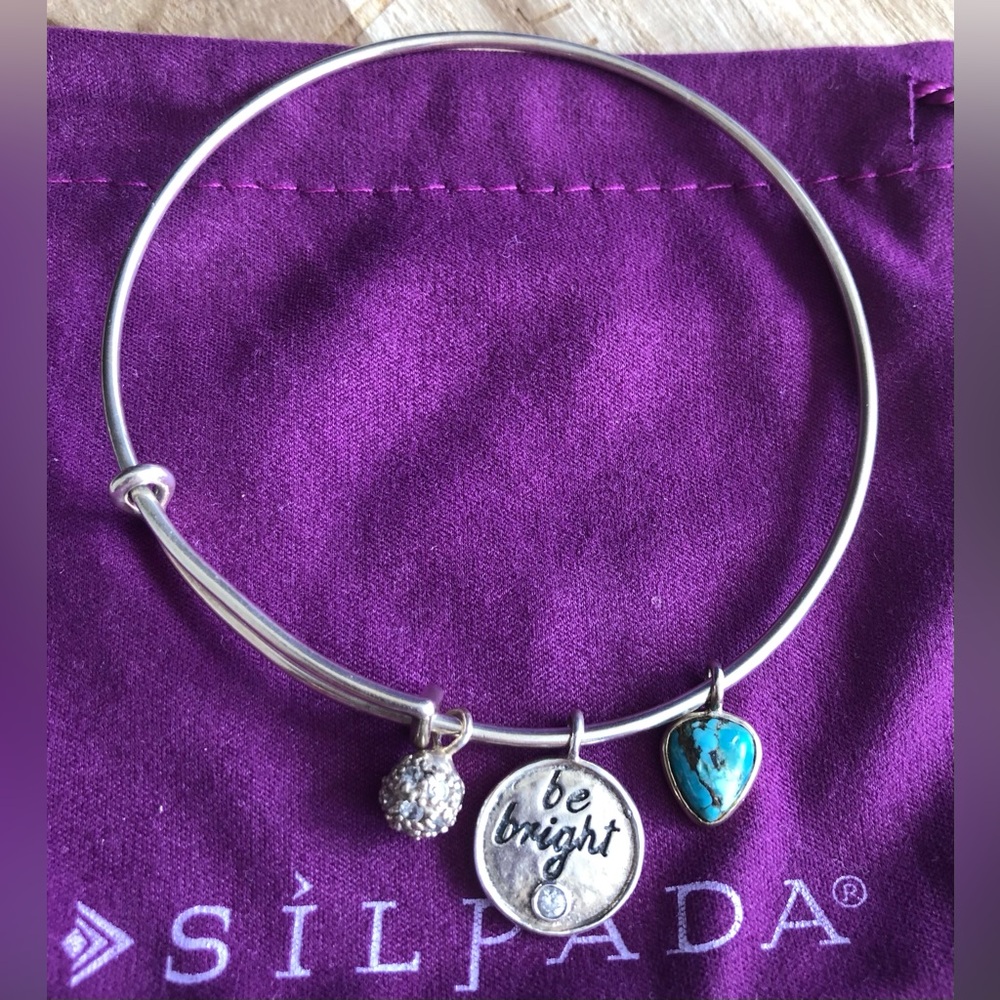 Silpada Silver Bracelet with Turquoise and Crystal Charms~925 and adjustable
